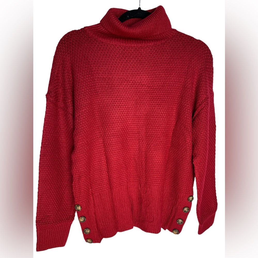 Women's Red Wine Turtleneck Sweater Chunky Knit Long Sleeve pullover Loose Small - Picture 1 of 8